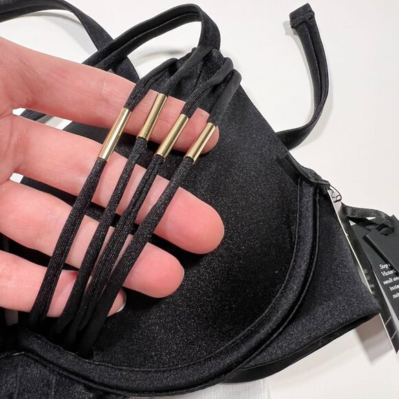 Victoria Secret 36D Push Up Bikini Top Banded Strappy Adds 1 Cup Size Black - Picture 7 of 11